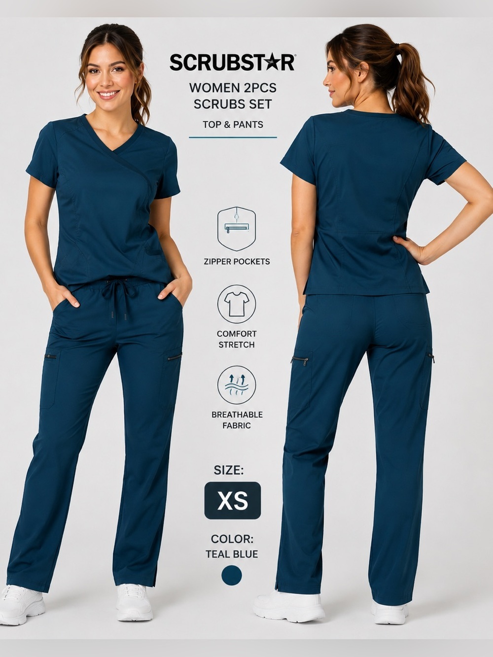 SCRUBSTAR women 2pcs scrubs set top and pants /size XS